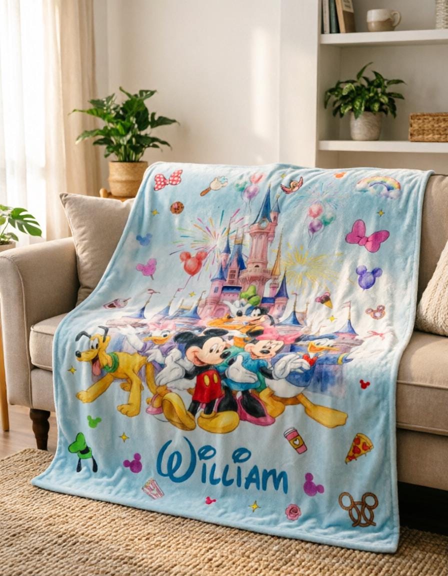 Mickey Friends Blanket Soft Throw, Custom Name Kids Throw