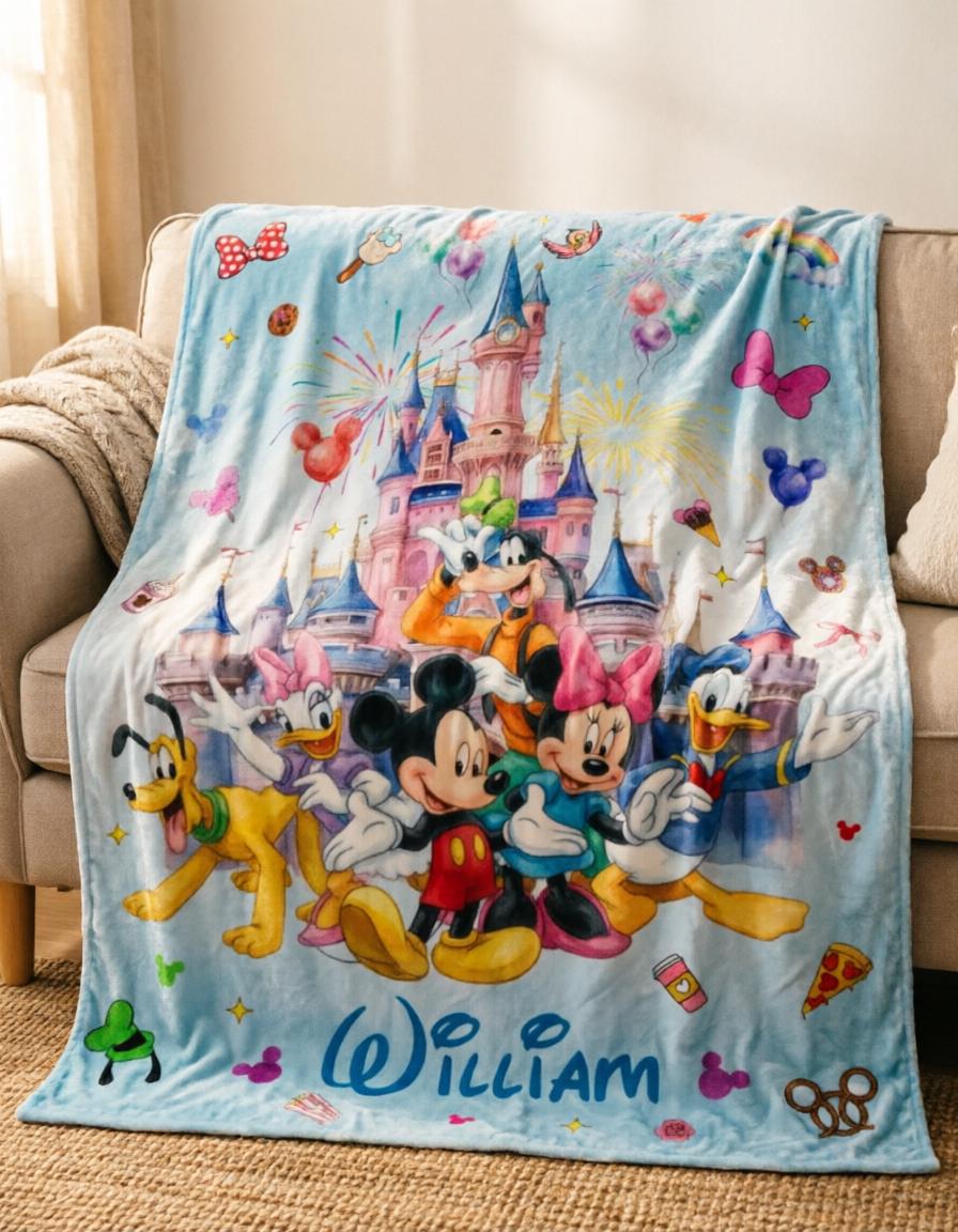 Mickey Friends Blanket Soft Throw, Custom Name Kids Throw