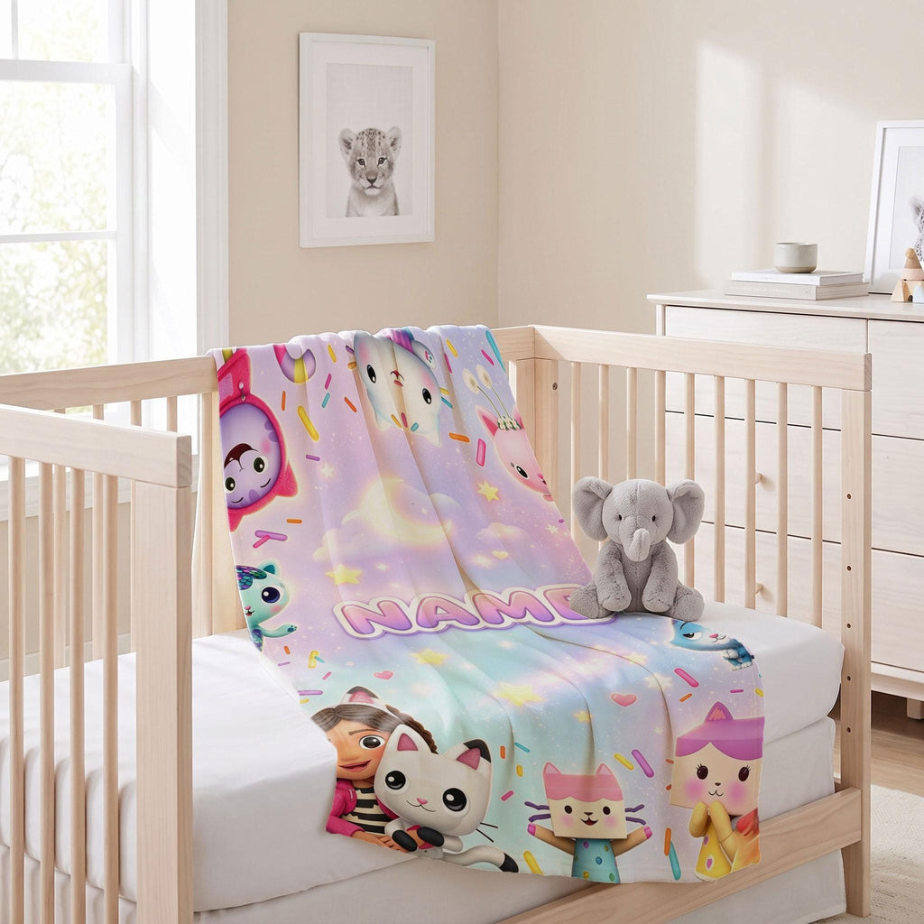 Gabby's Starry Sprinkles Blanket, Purple Night Dollhouse Throw, Custom Name Bedding, Kids Sweet Dreams Gift