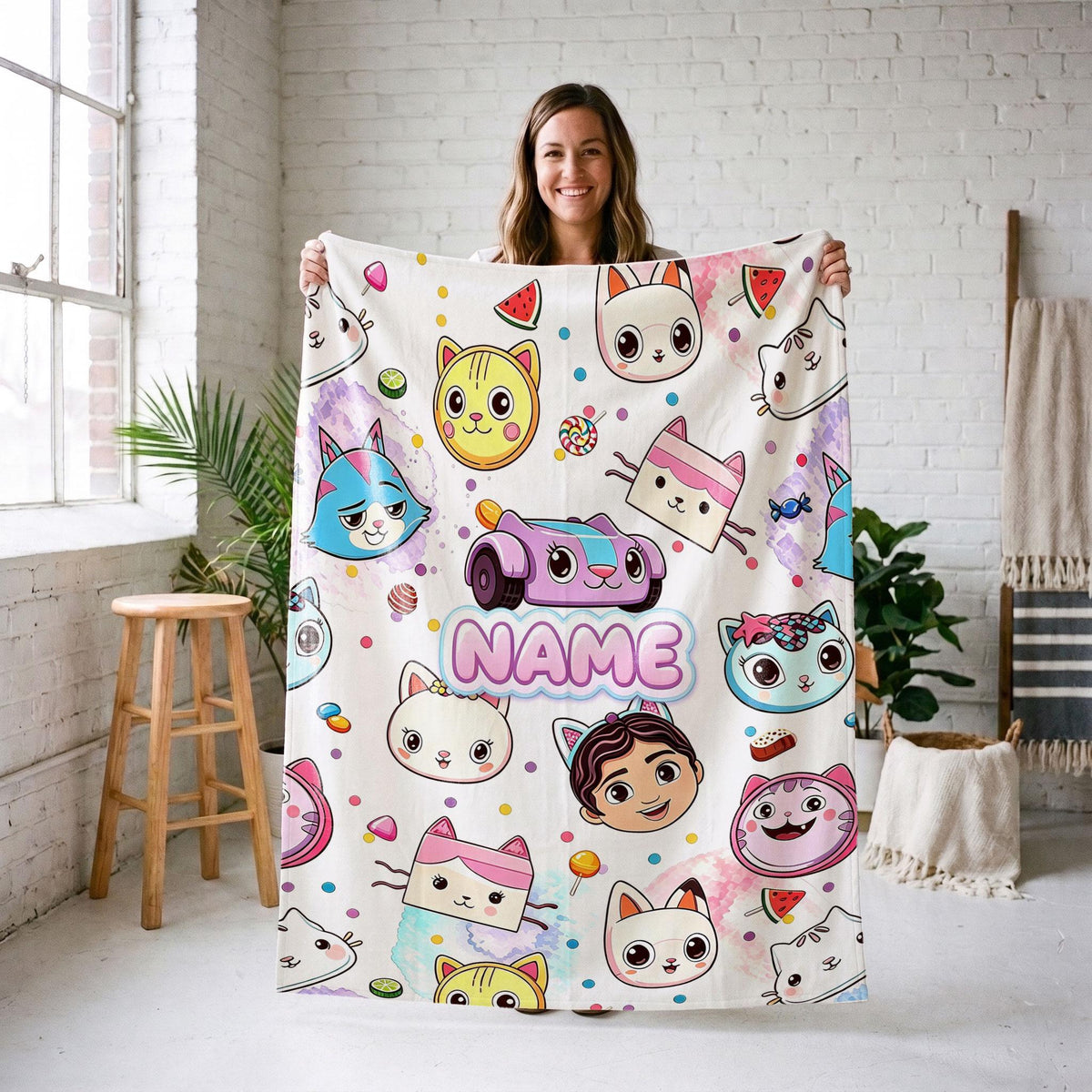 Gabby's Faces Blanket, Watermelon Candy Custom Throw, Kids Dollhouse Bedding, Girls Summer Gift