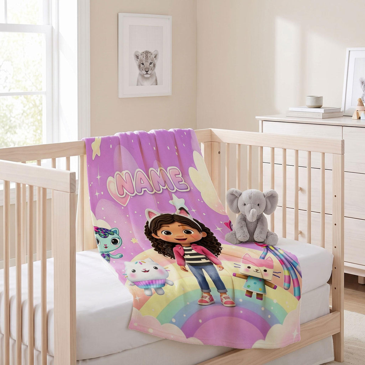 Gabby's Dollhouse Rainbow Blanket, Pink Pastel Cloud Throw, Kids Cartoon Bedding, Girls Room Decor