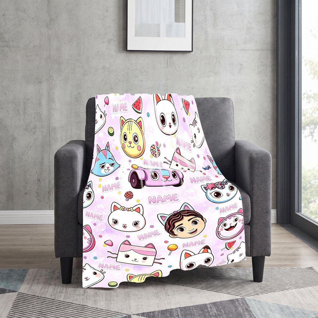 Gabby's Summer Faces Blanket, Pink Bubble Watercolor Throw, Kids Dollhouse Bedding, Girls Sweet Gift