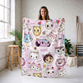 Gabby's Summer Faces Blanket, Pink Bubble Watercolor Throw, Kids Dollhouse Bedding, Girls Sweet Gift