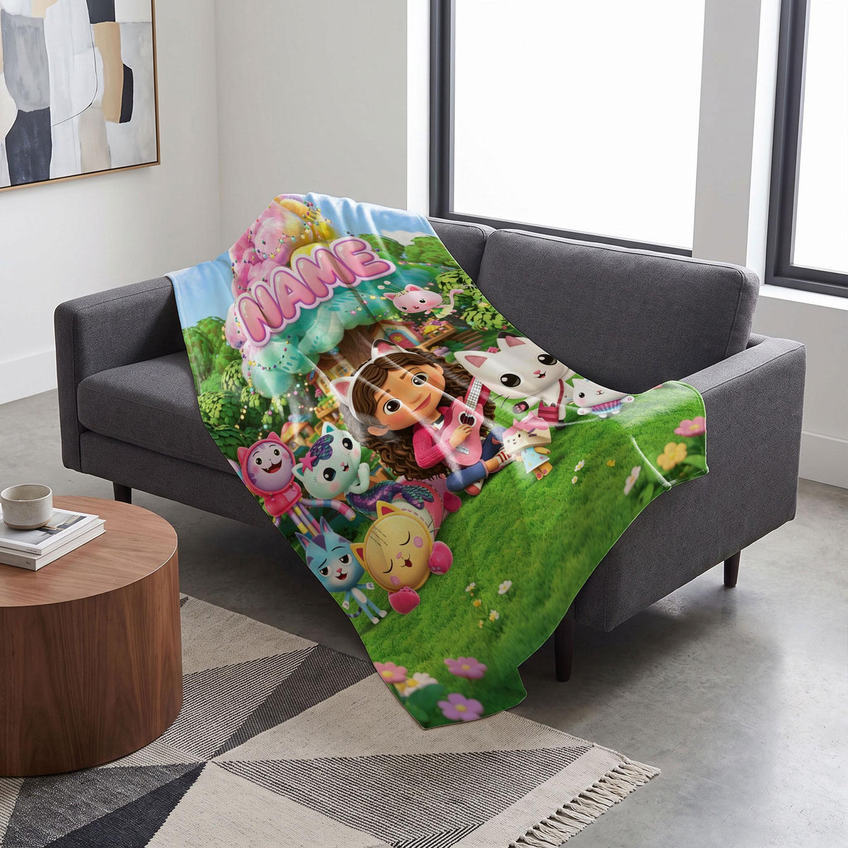 Gabby's Magic Tree Blanket, 3D Dollhouse Meadow Throw, Kids Cartoon Bedding, Girls Dreamy Room Gift