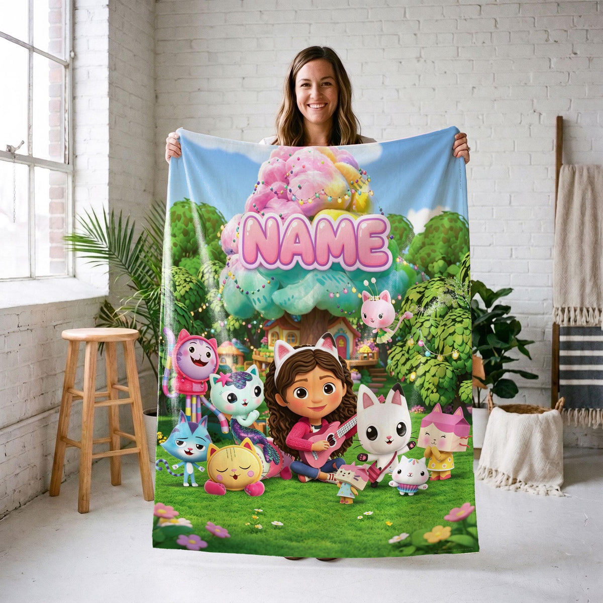 Gabby's Magic Tree Blanket, 3D Dollhouse Meadow Throw, Kids Cartoon Bedding, Girls Dreamy Room Gift