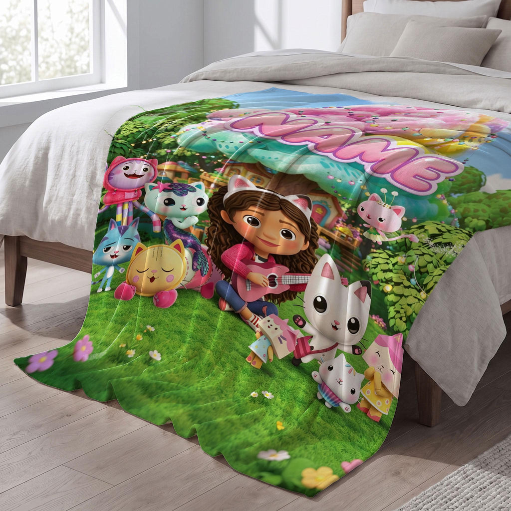 Gabby's Magic Tree Blanket, 3D Dollhouse Meadow Throw, Kids Cartoon Bedding, Girls Dreamy Room Gift