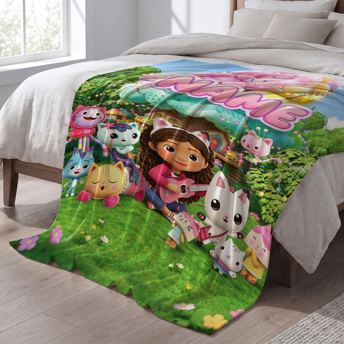 Gabby's Magic Tree Blanket, 3D Dollhouse Meadow Throw, Kids Cartoon Bedding, Girls Dreamy Room Gift