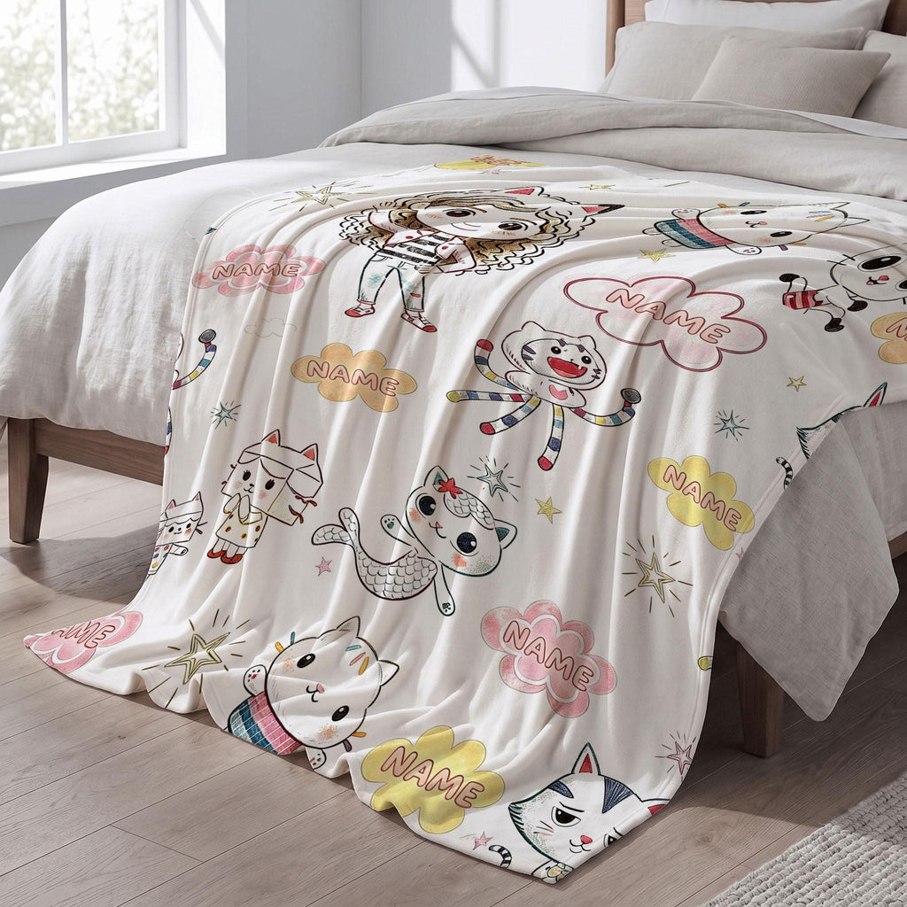 Gabby's Sketch Blanket, Color Pencil Dollhouse Throw, Kids Cartoon Bedding, Aesthetic Girls Room Gift