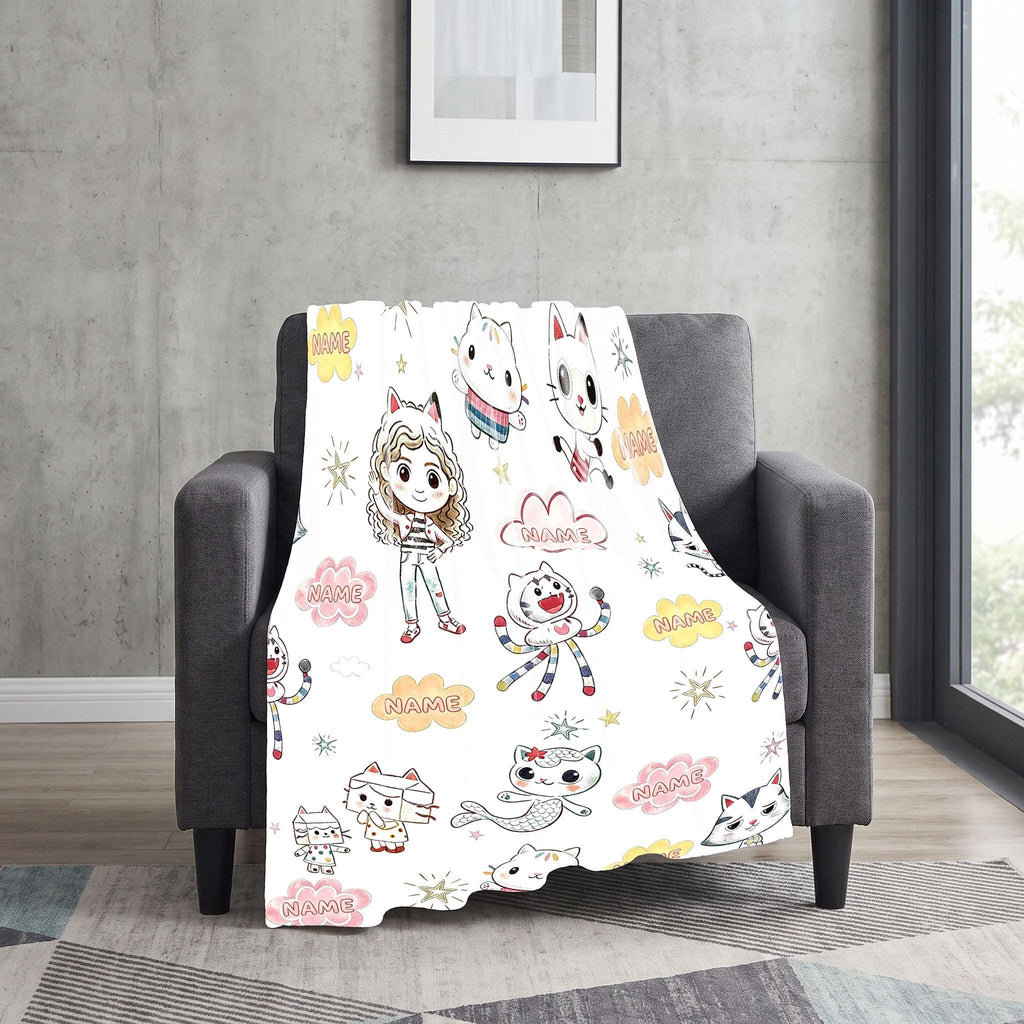 Gabby's Sketch Blanket, Color Pencil Dollhouse Throw, Kids Cartoon Bedding, Aesthetic Girls Room Gift