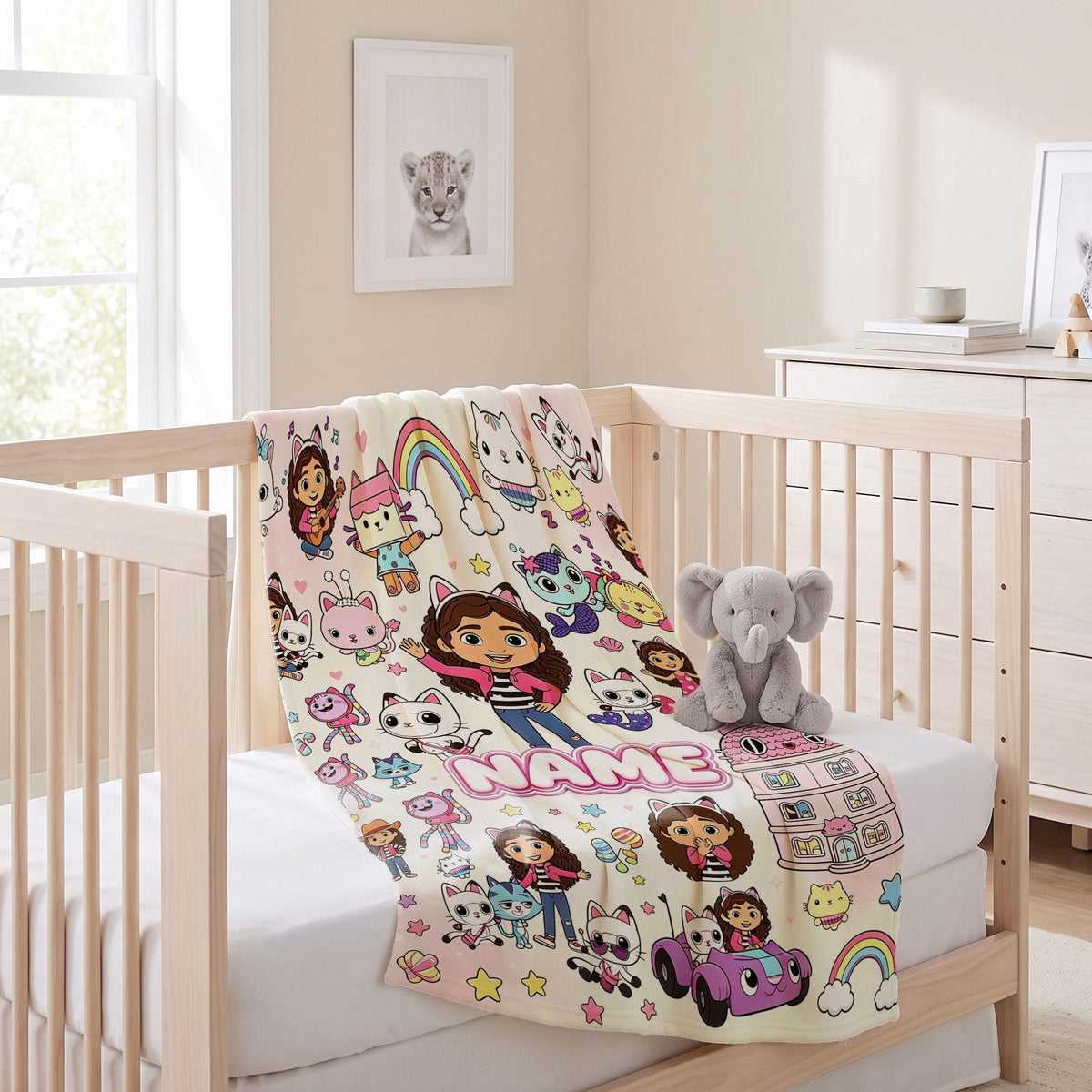 Gabby's Dollhouse Sticker Blanket, Magical Kitty Collage Throw, Kids Cartoon Bedding, Girls Birthday Gift