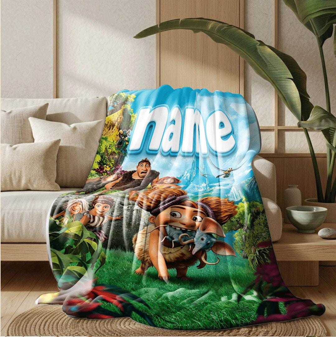 Croods family print kids blanket sofa blanket hotel blanket Customized name lunch break blankets holiday gift