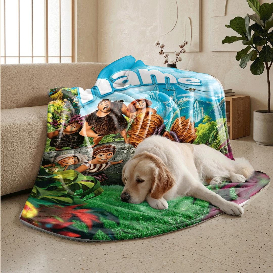 Croods family print kids blanket sofa blanket hotel blanket Customized name lunch break blankets holiday gift