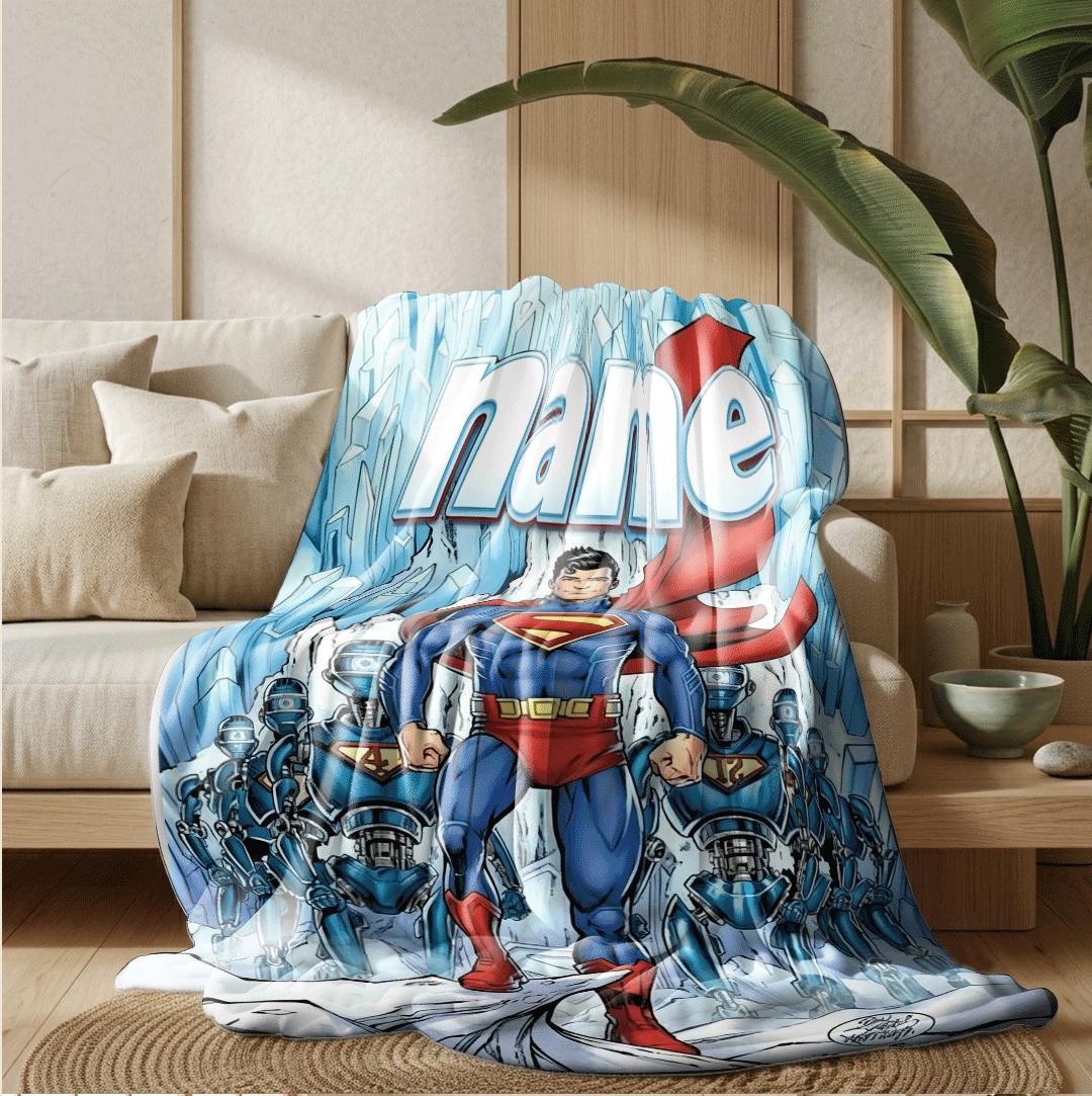 Superhero comic print kids blanket sofa blanket pet blanket Customized name office blankets festival gift