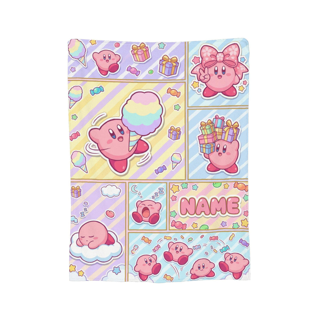 Custom Name Kirby Blanket, Comic Strip Fleece Throw, Gamer Girl Gift, Personalized Anime Birthday Christmas Gift for Kids Teens Girlfriend