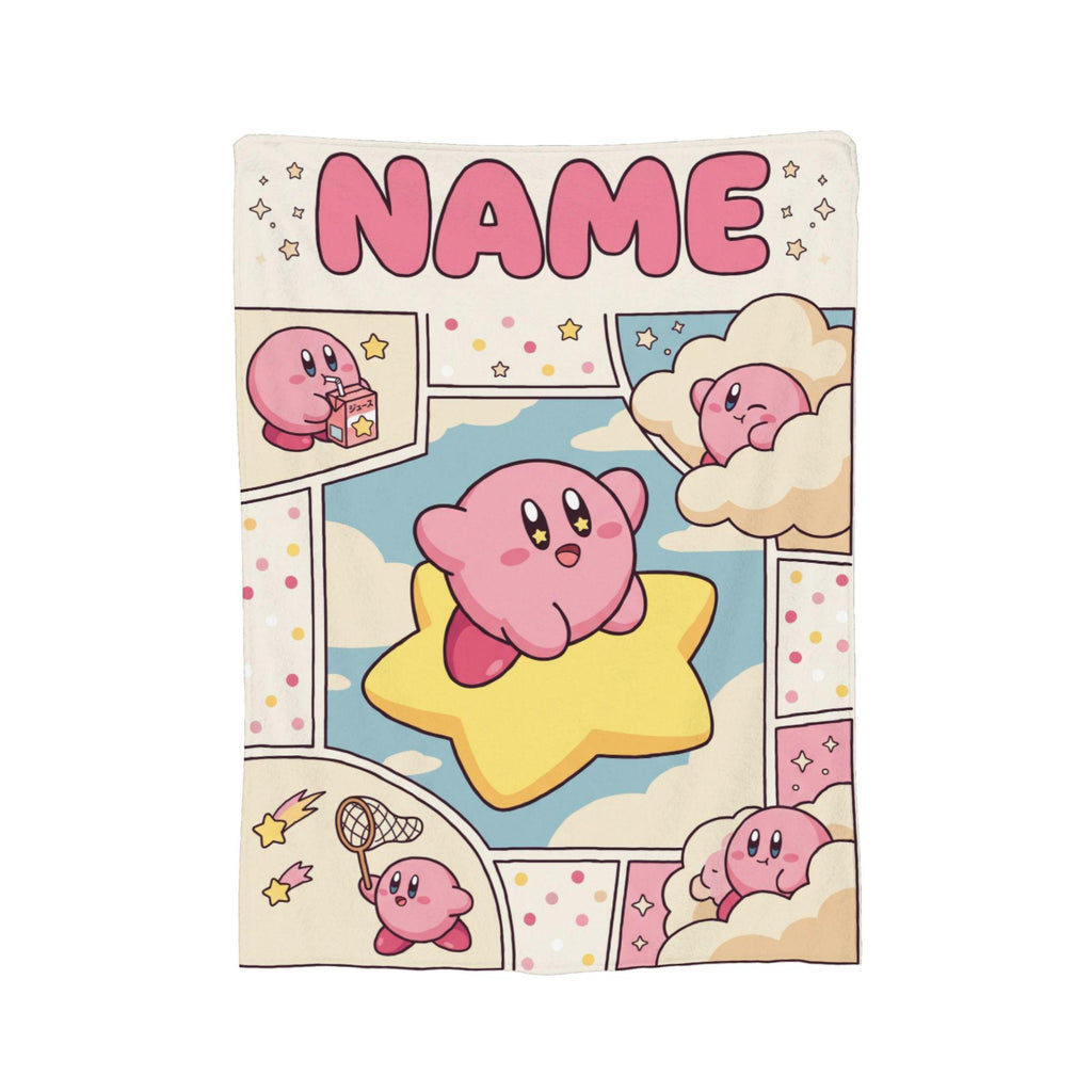 Custom Name Kirby Blanket, Warp Star Comic Throw, Gamer Girl Gift, Personalized Anime Birthday Christmas Gift for Kids Teens Boyfriend