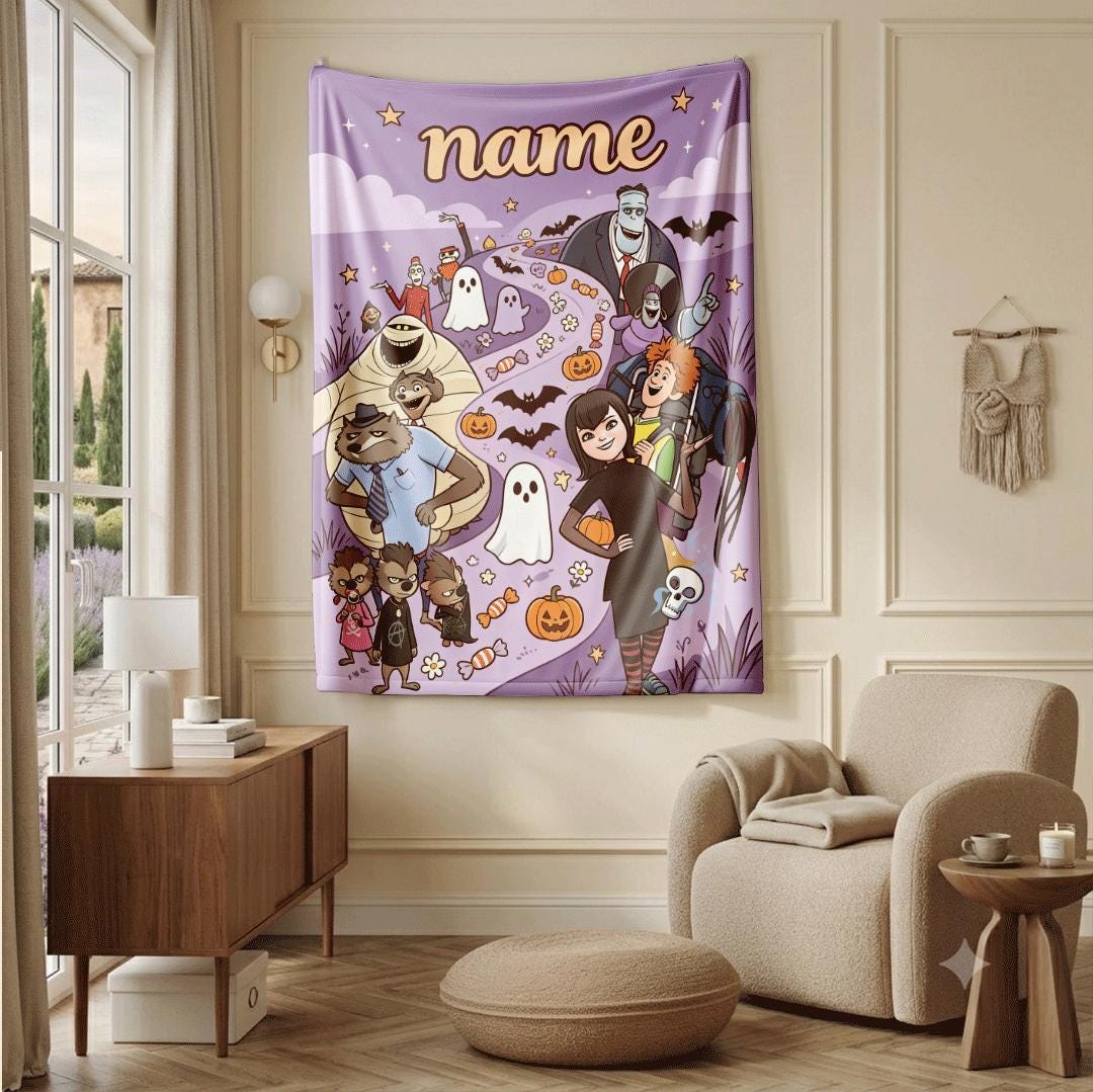 Hotel transylvania print kids blanket single blanket car blanket Customized name lunch break blankets halloween gift