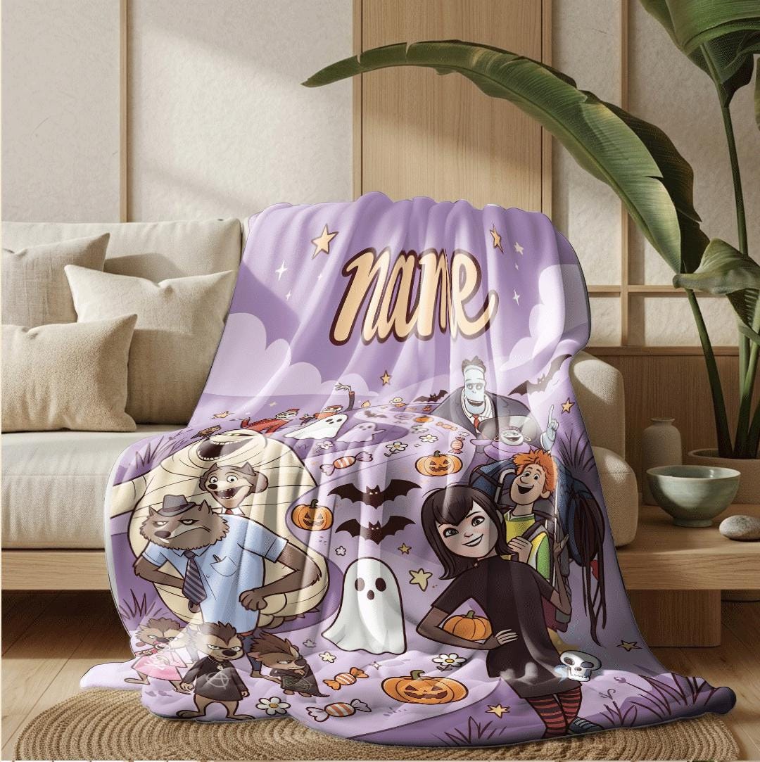 Hotel transylvania print kids blanket single blanket car blanket Customized name lunch break blankets halloween gift