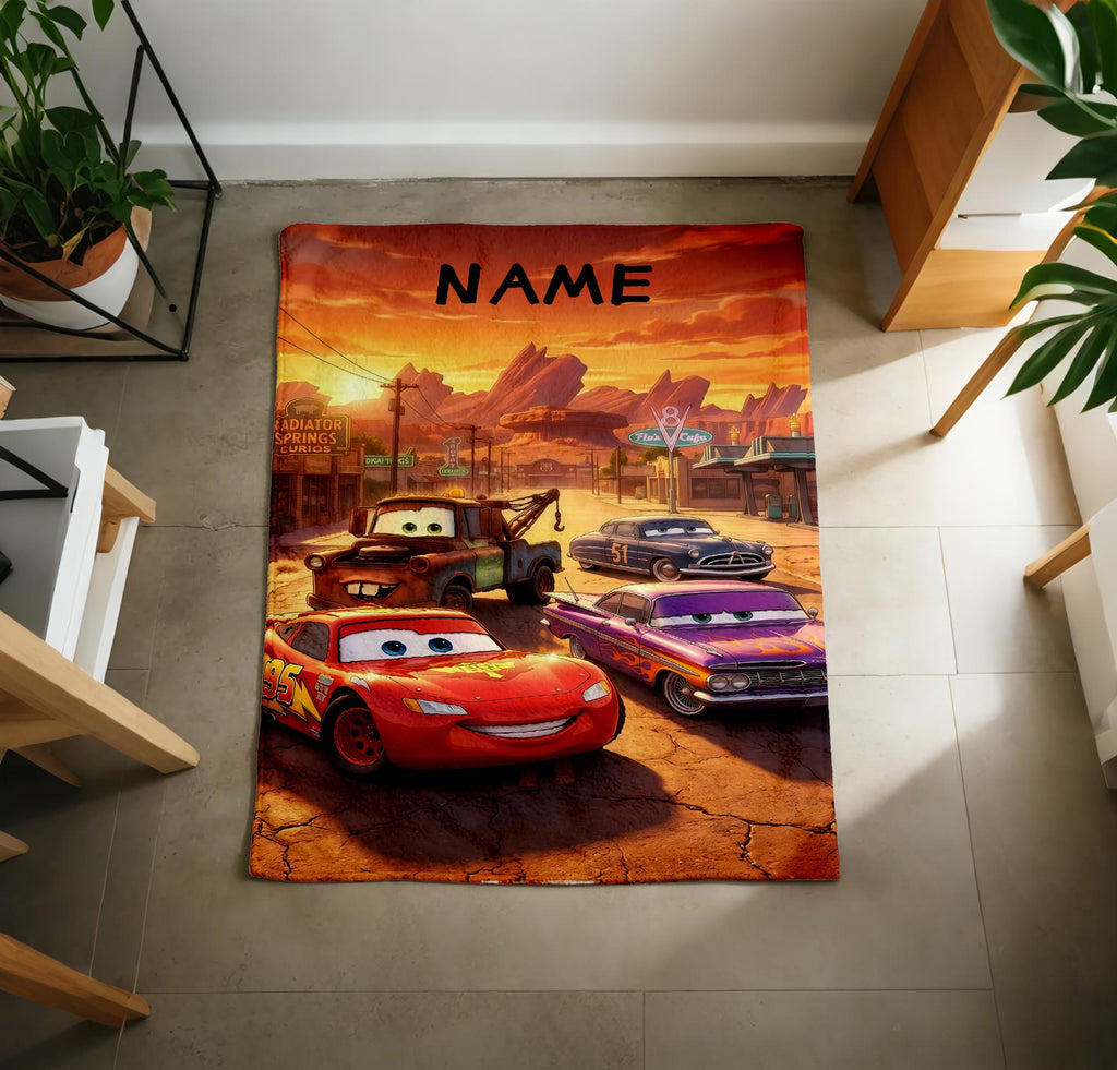 Personalized Cars Blanket Soft Throw, Radiator Springs Print, Gift For Young Racing Fans