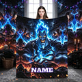 Personalized Underworld Villain Blanket, Custom Name Blue Flame Flannel Throw, Greek Mythology Gothic Blanket, Spooky Halloween Gift