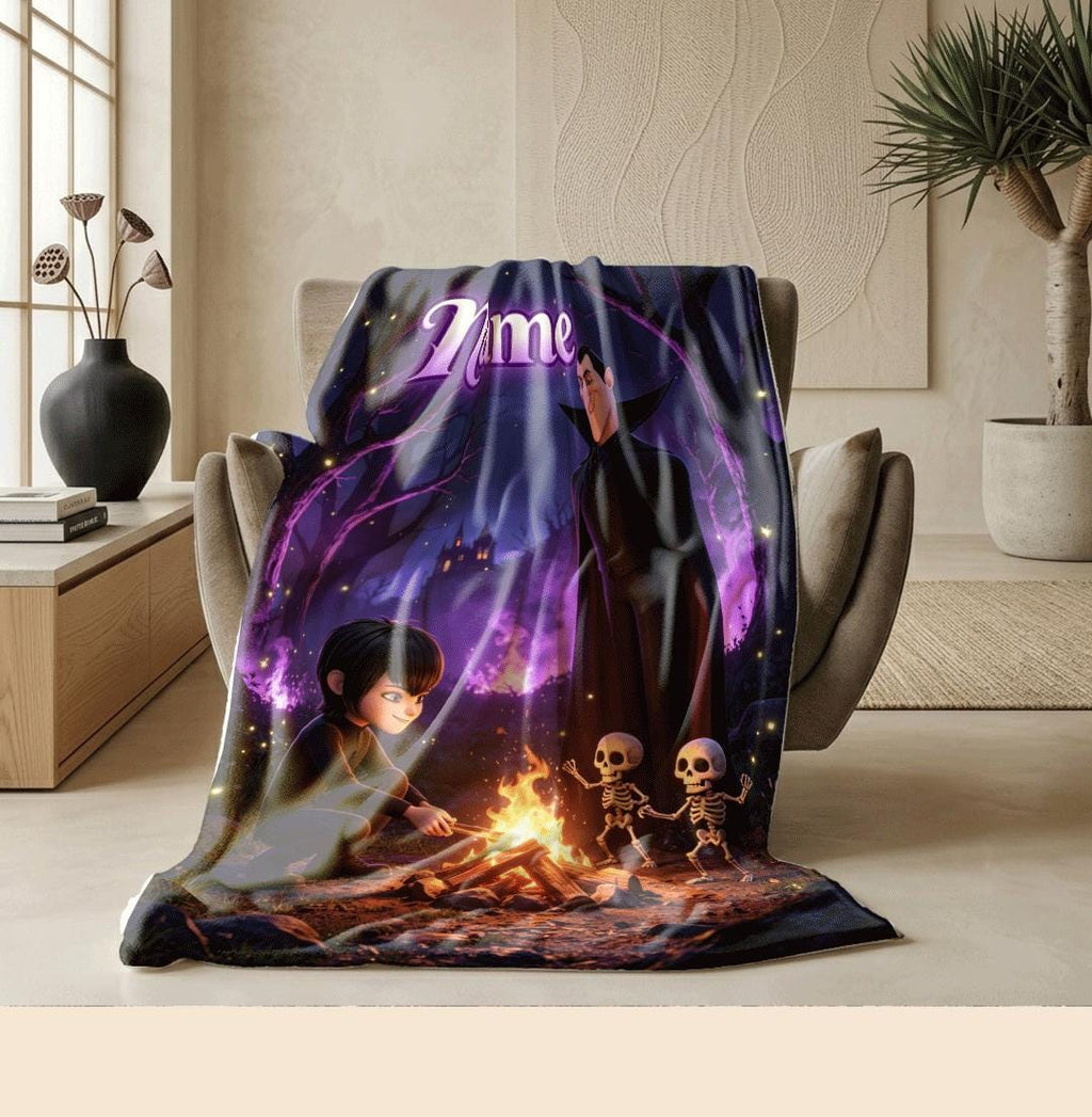 Campfire scene print cartoon blanket dorm single blanket travel portable blanket Customized name winter warm blankets halloween kids gift