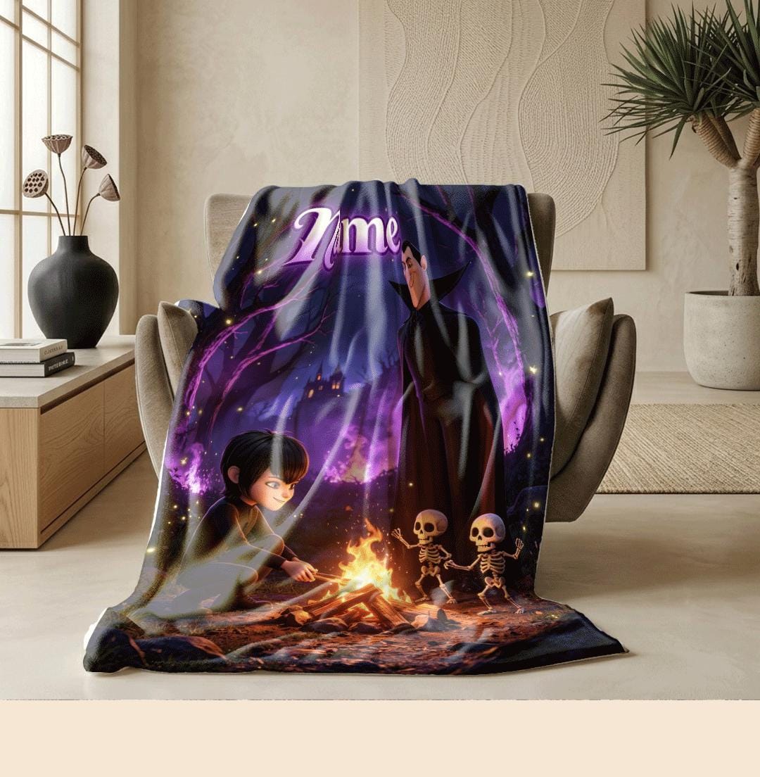 Campfire scene print cartoon blanket dorm single blanket travel portable blanket Customized name winter warm blankets halloween kids gift