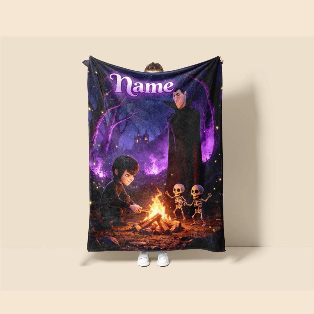Campfire scene print cartoon blanket dorm single blanket travel portable blanket Customized name winter warm blankets halloween kids gift