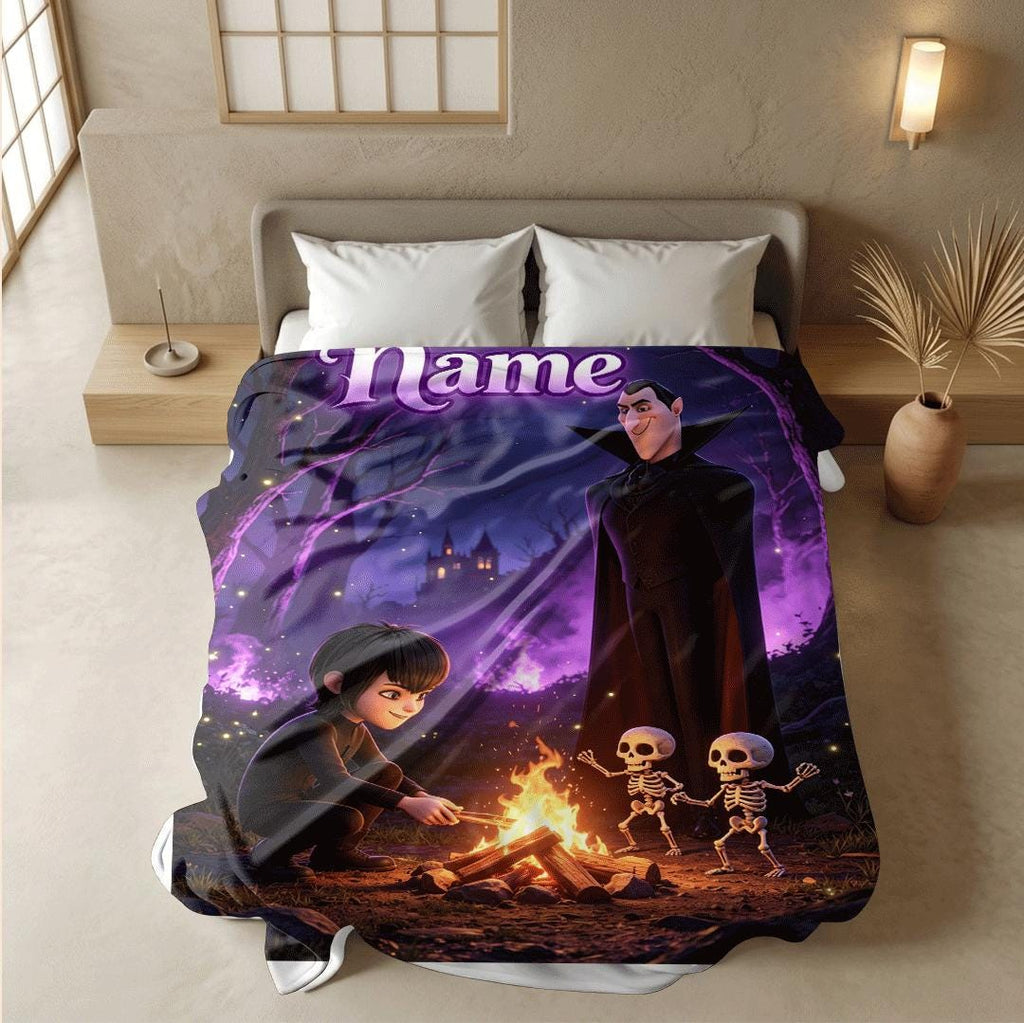 Campfire scene print cartoon blanket dorm single blanket travel portable blanket Customized name winter warm blankets halloween kids gift