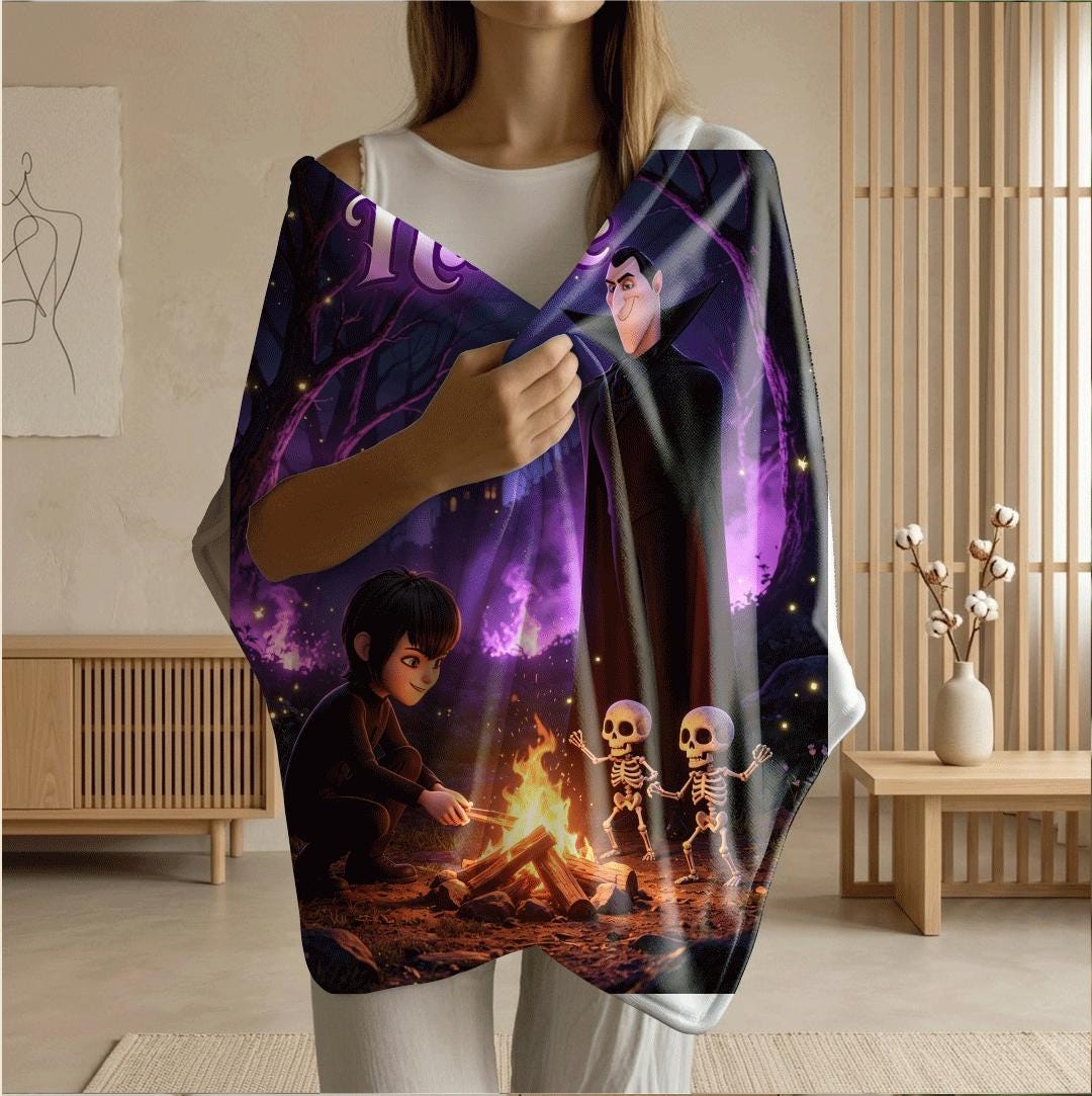 Campfire scene print cartoon blanket dorm single blanket travel portable blanket Customized name winter warm blankets halloween kids gift