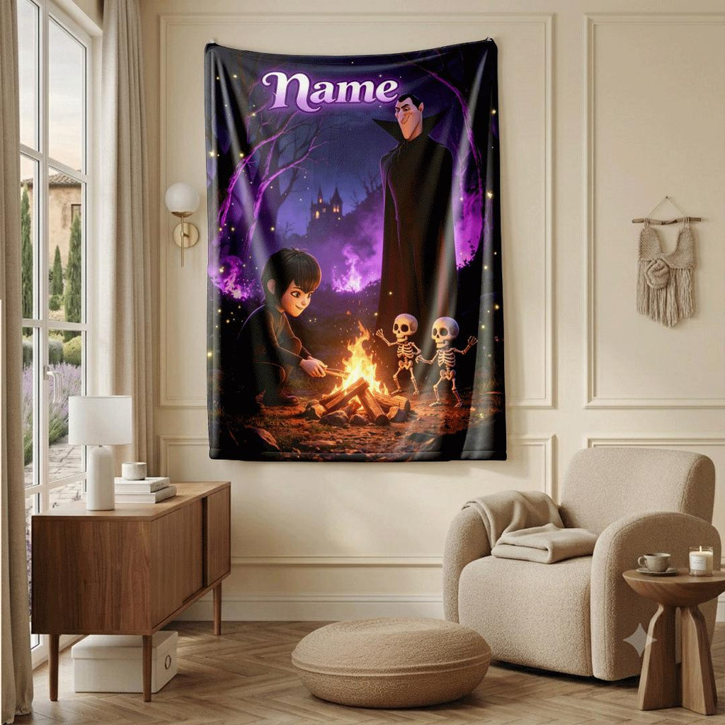Campfire scene print cartoon blanket dorm single blanket travel portable blanket Customized name winter warm blankets halloween kids gift