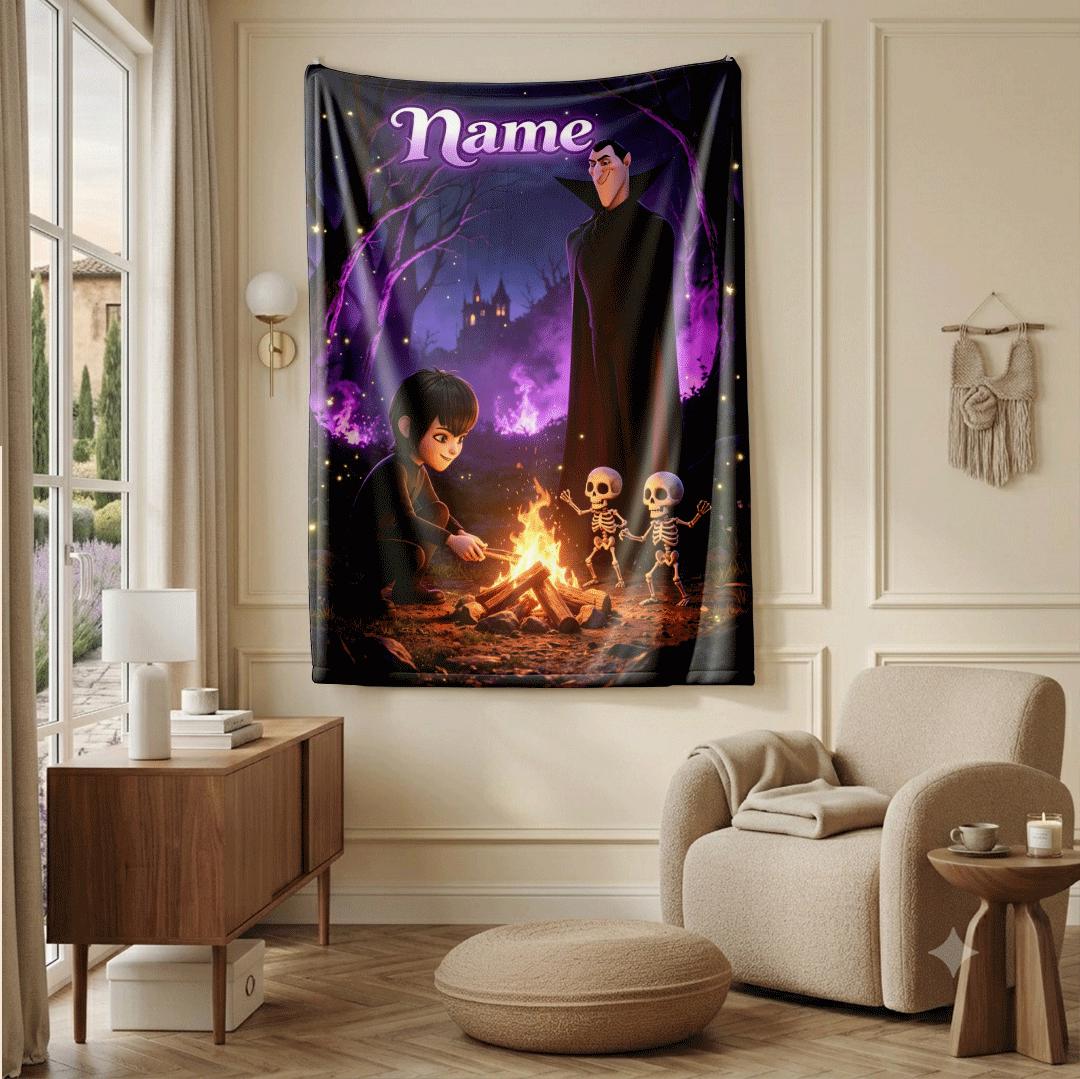 Campfire scene print cartoon blanket dorm single blanket travel portable blanket Customized name winter warm blankets halloween kids gift