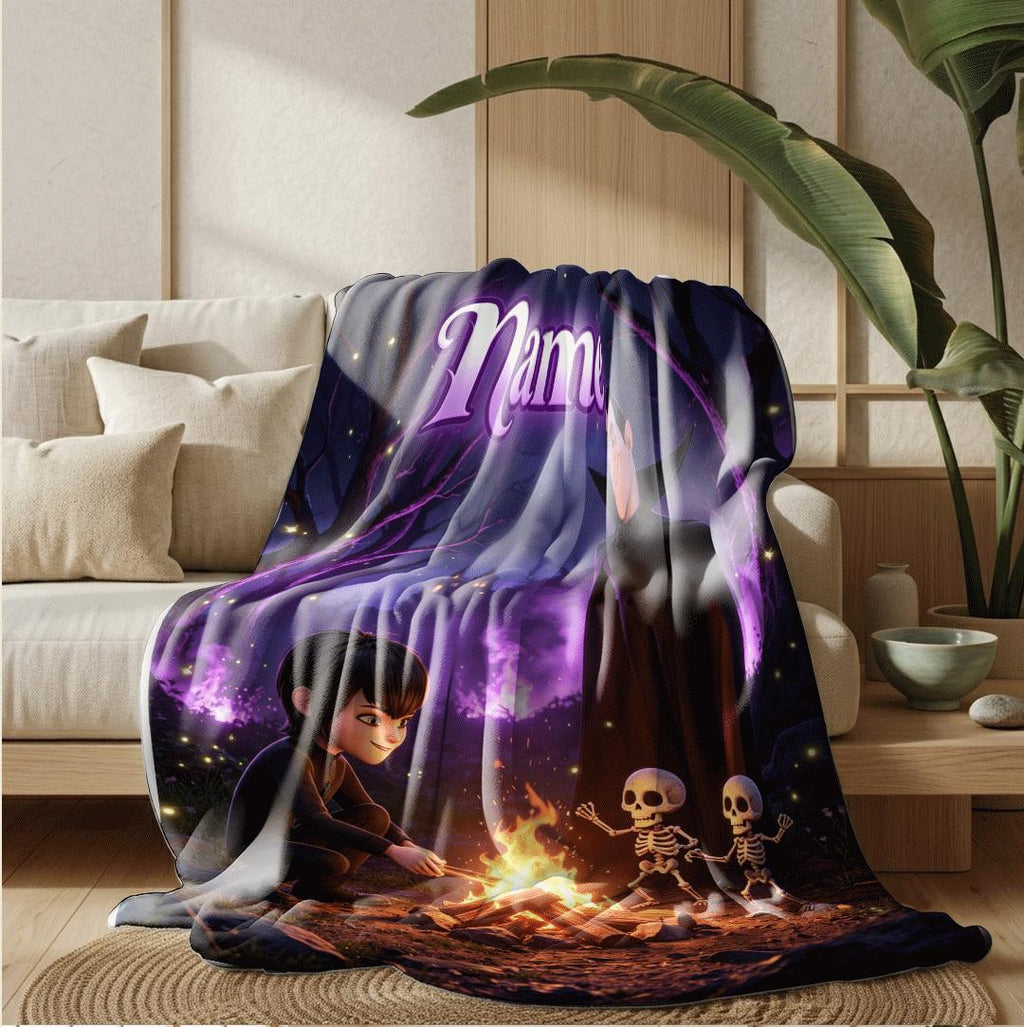 Campfire scene print cartoon blanket dorm single blanket travel portable blanket Customized name winter warm blankets halloween kids gift