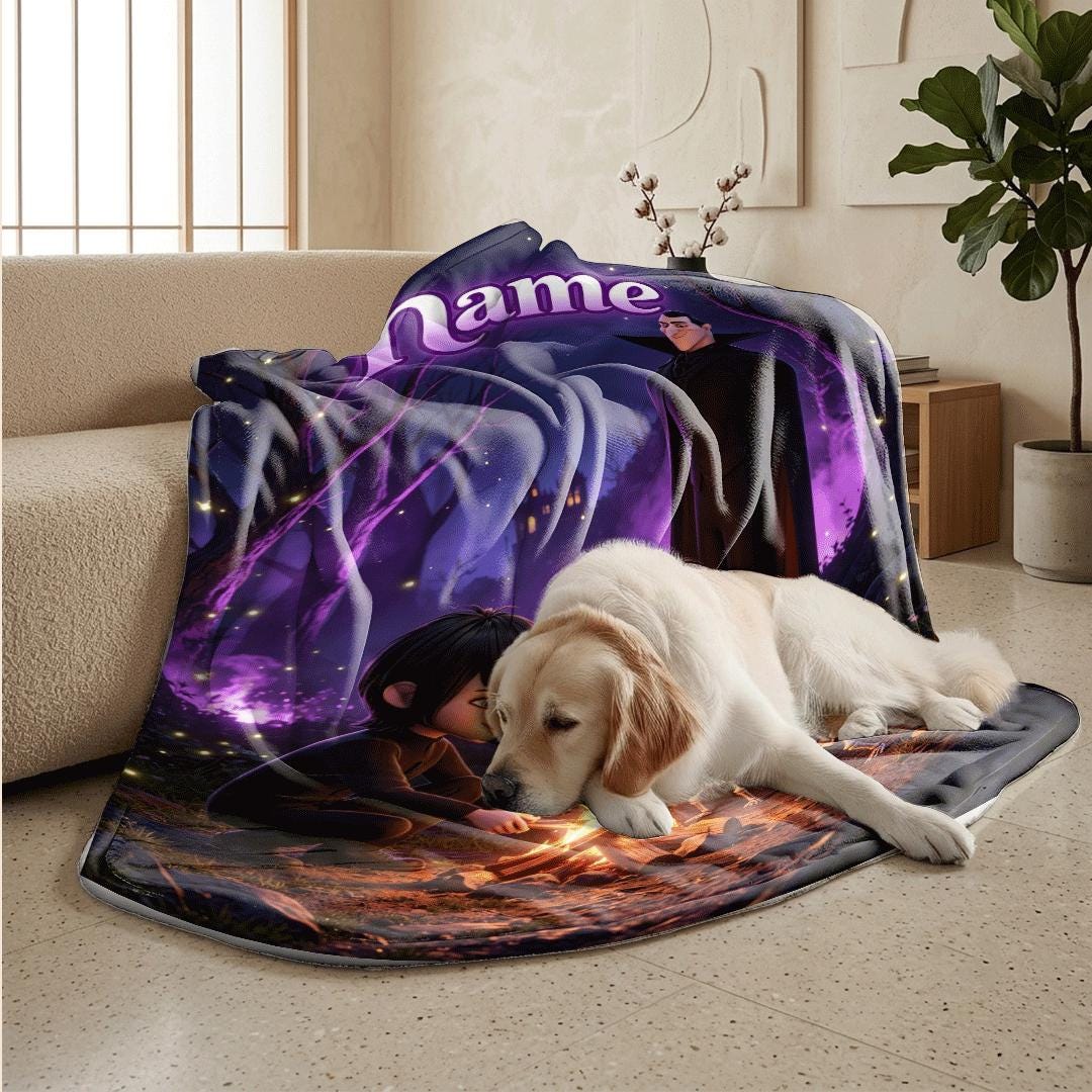 Campfire scene print cartoon blanket dorm single blanket travel portable blanket Customized name winter warm blankets halloween kids gift