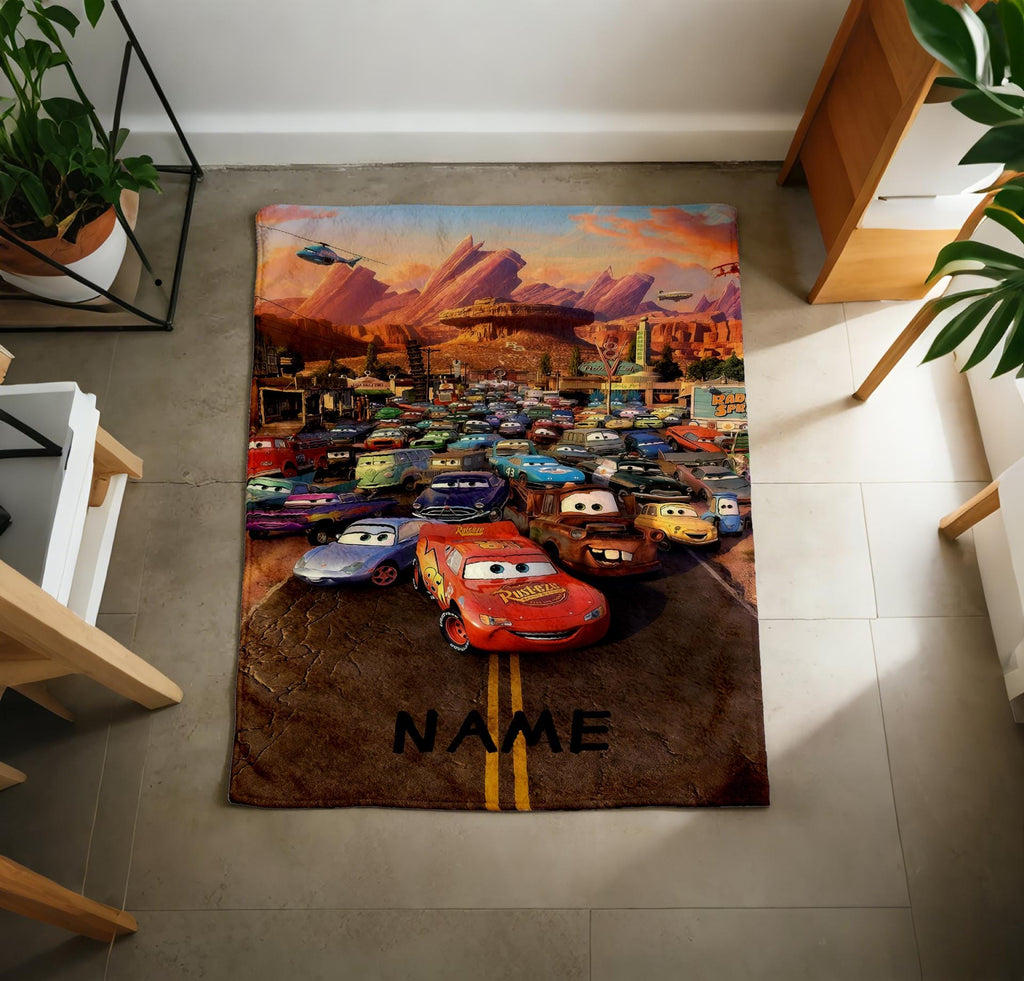 Personalized Cars Blanket Soft Throw, Full Character Scene, Gift For Young Race Enthusiasts