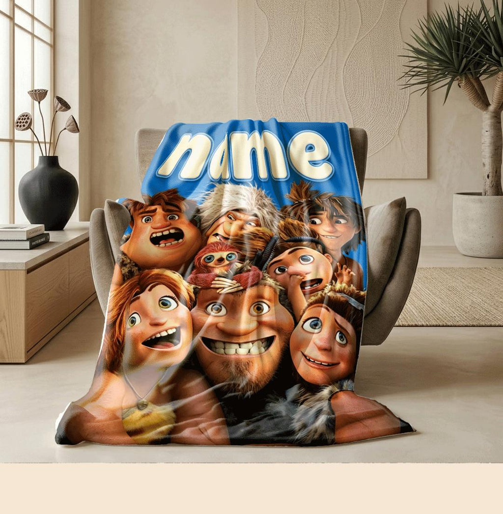 Portable blanket Croods family print Customized name dormitory single blanket couch‑covers office blankets festive gift