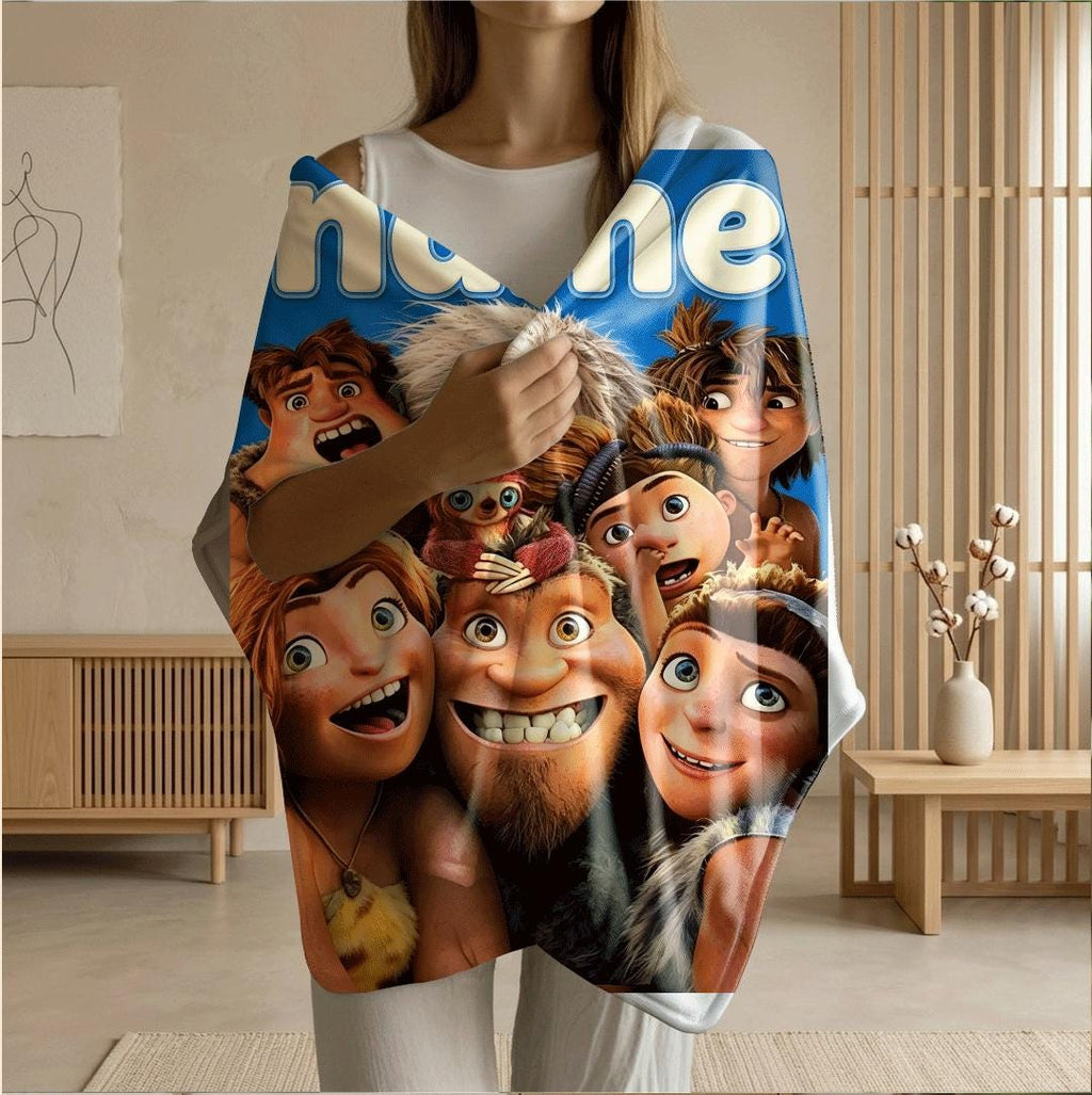 Portable blanket Croods family print Customized name dormitory single blanket couch‑covers office blankets festive gift