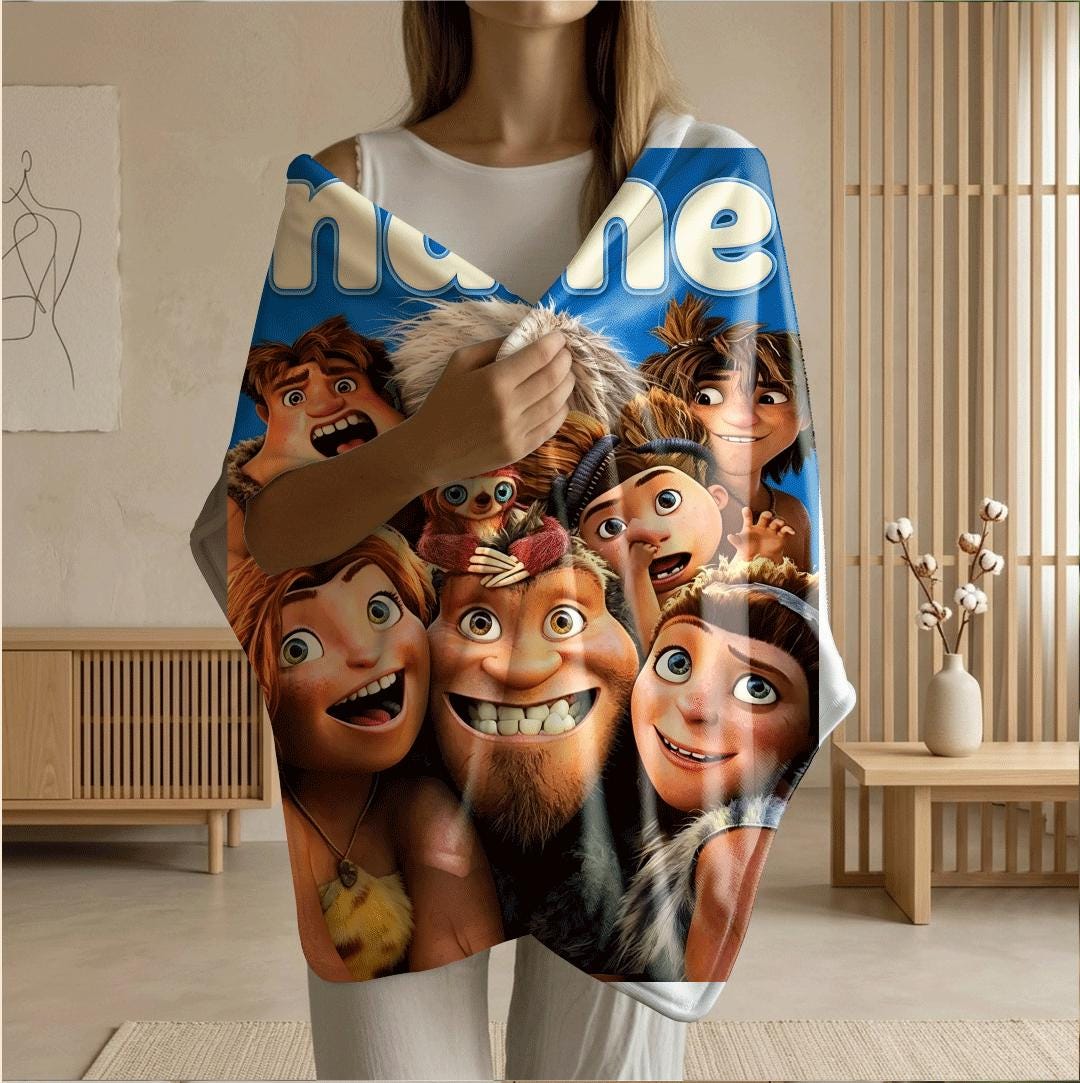Portable blanket Croods family print Customized name dormitory single blanket couch‑covers office blankets festive gift
