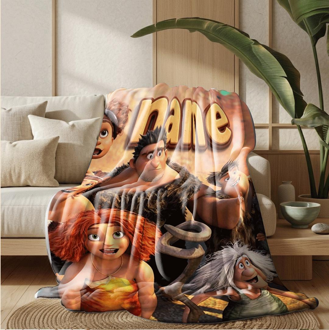 Kids blanket Croods family print Customized name sofa blanket dormitory blanket all‑season blankets birthday gift