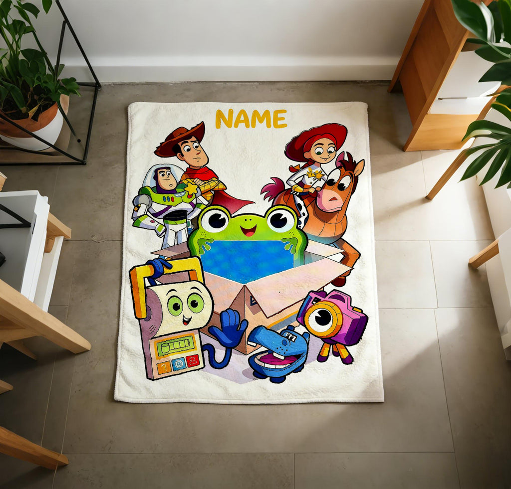 Personalized Toy Story Blanket Soft Throw, Rainbow Character Art, Gift For Little Cartoon Admirers