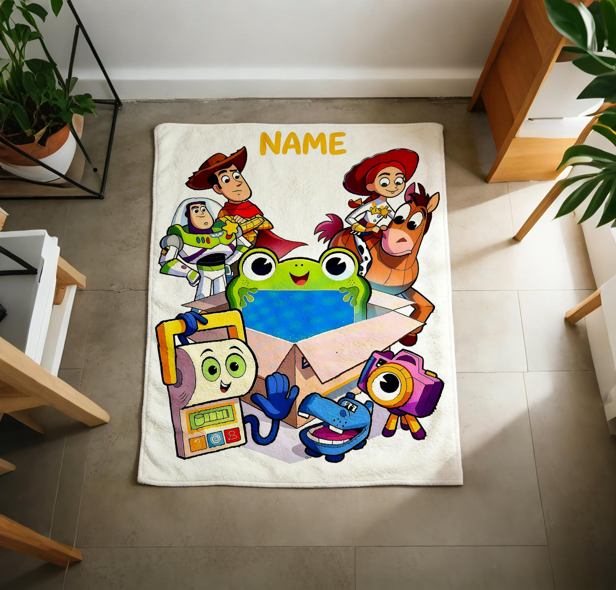 Personalized Toy Story Blanket Soft Throw, Rainbow Character Art, Gift For Little Cartoon Admirers