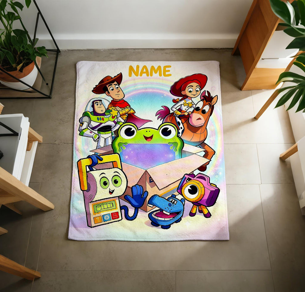 Personalized Toy Story Blanket Soft Throw, Rainbow Character Art, Gift For Little Cartoon Admirers