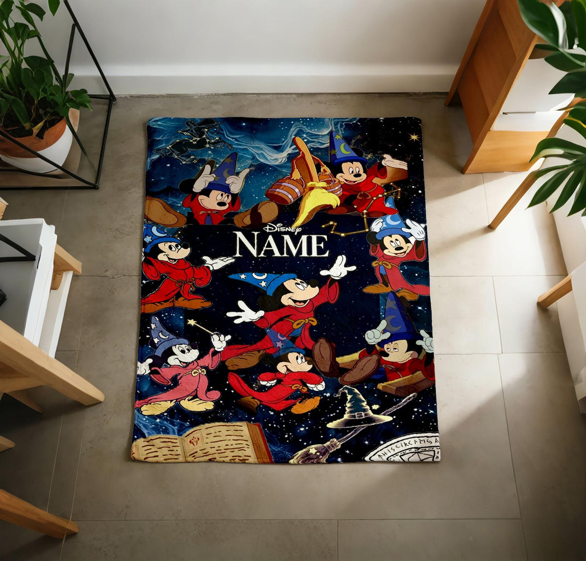 Personalized Sorcerer Mickey Blanket Soft Throw, Custom Name Fantasia Mickey Wizard Blanket, Birthday Gift For Kids
