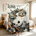 Personalized Halloween Town Blanket Custom Name Spooky Throw Jack Skellington Gift Gothic Decor Cozy Bedding Christmas Couple Present