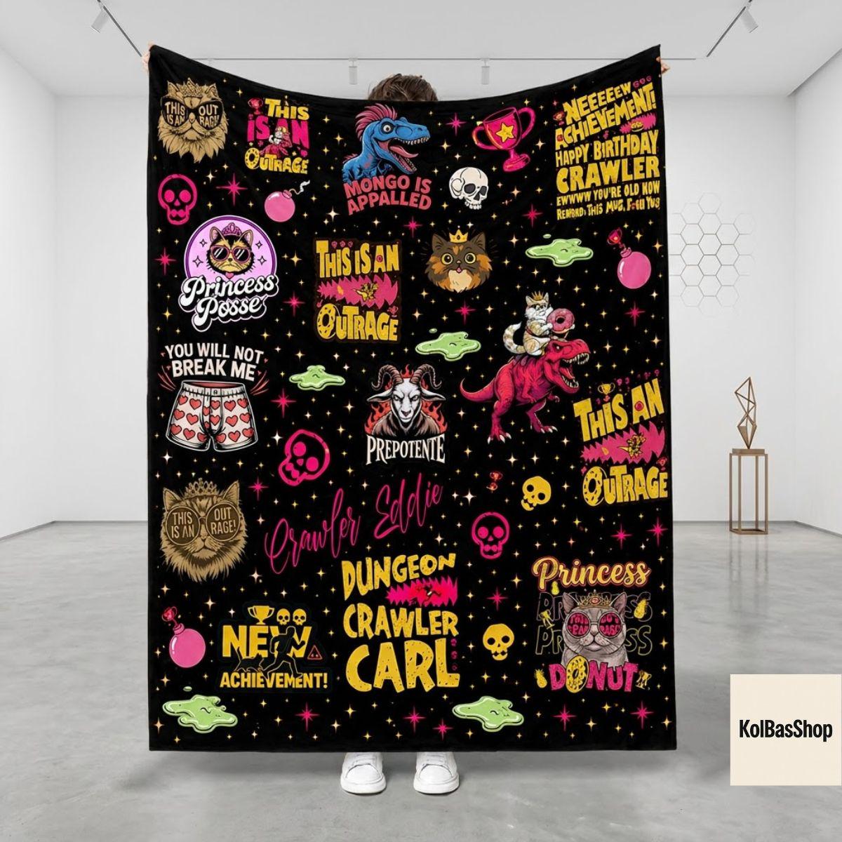 Dungeon Crawler Carl Blanket, Princess Donut Fleece Sherpa Blanket, New Achievement Blanket, Cozy Fantasy Book Lover Gift, Bedding Decor
