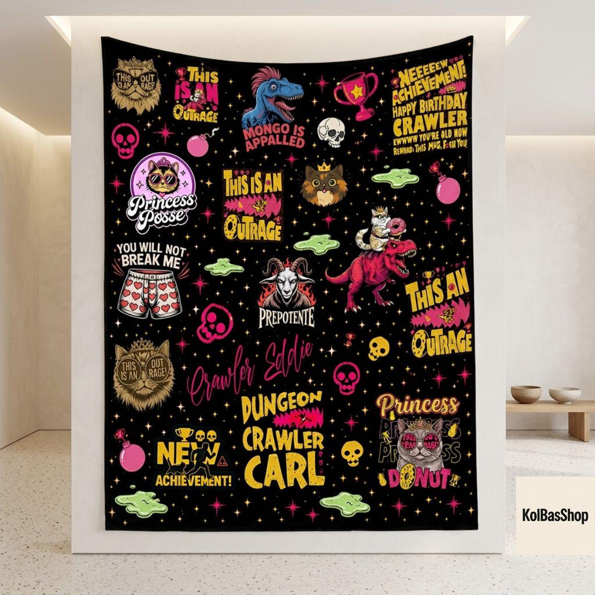 Dungeon Crawler Carl Blanket, Princess Donut Fleece Sherpa Blanket, New Achievement Blanket, Cozy Fantasy Book Lover Gift, Bedding Decor