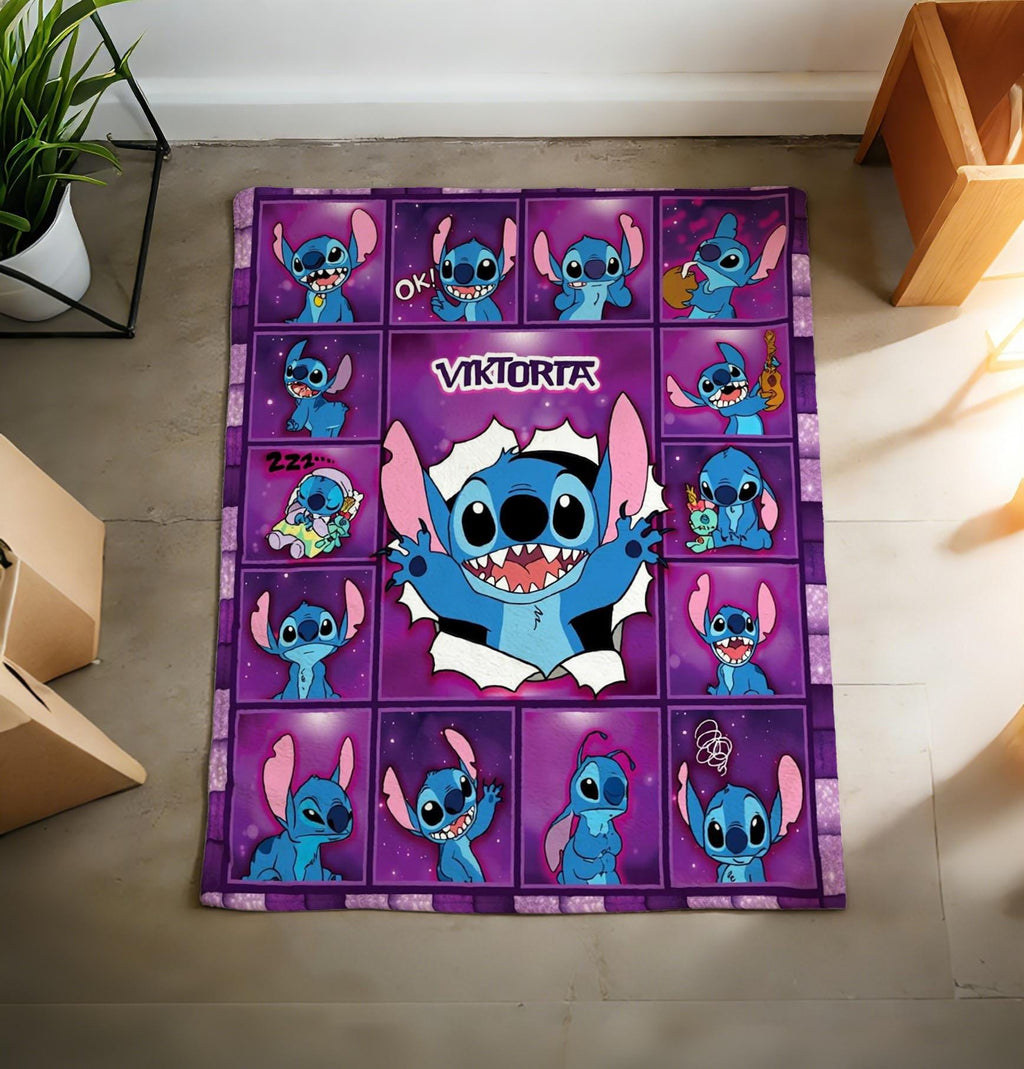 Stitch Comic Blanket Soft Throw, Custom Name Kids Throw