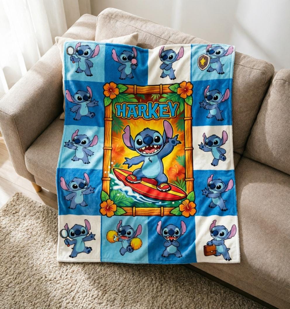 Surf Stitch Blanket Soft Throw, Custom Name Kids Throw