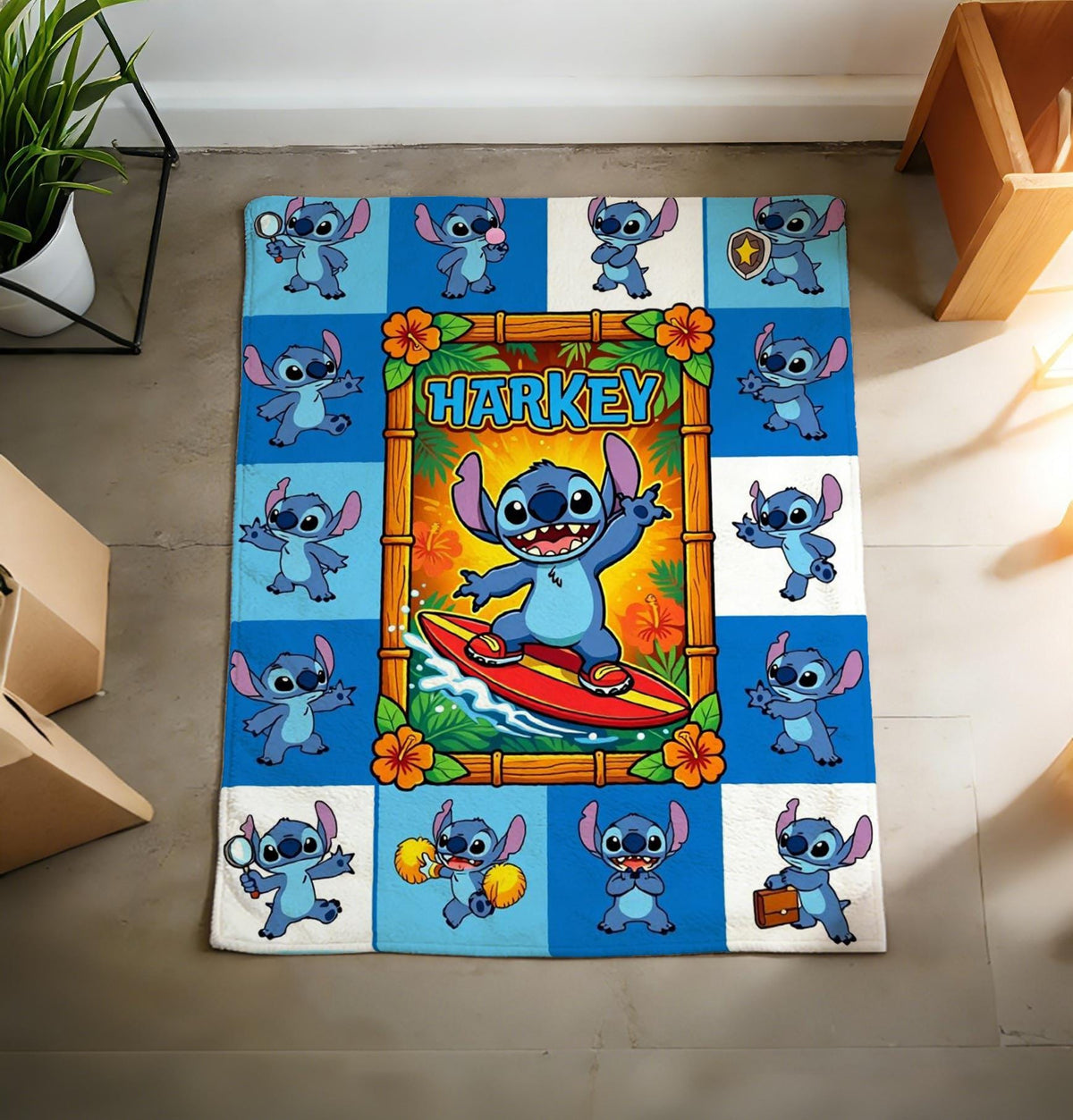 Surf Stitch Blanket Soft Throw, Custom Name Kids Throw