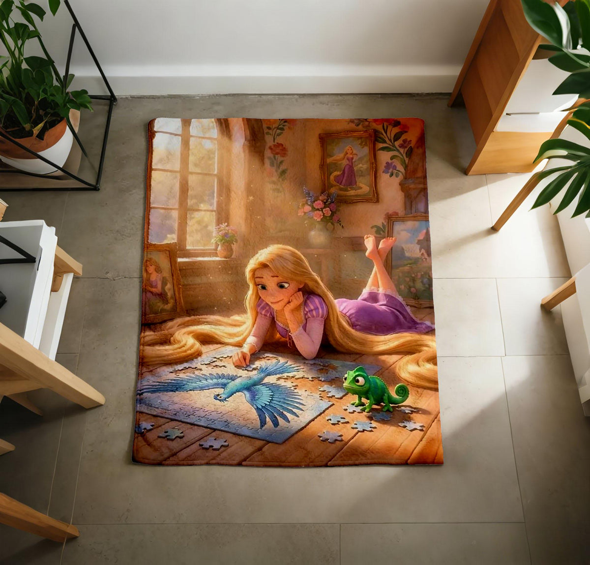 Tangled Rapunzel Flannel Throw Blanket, Romantic Balcony Scene, Cozy Gift for Girls