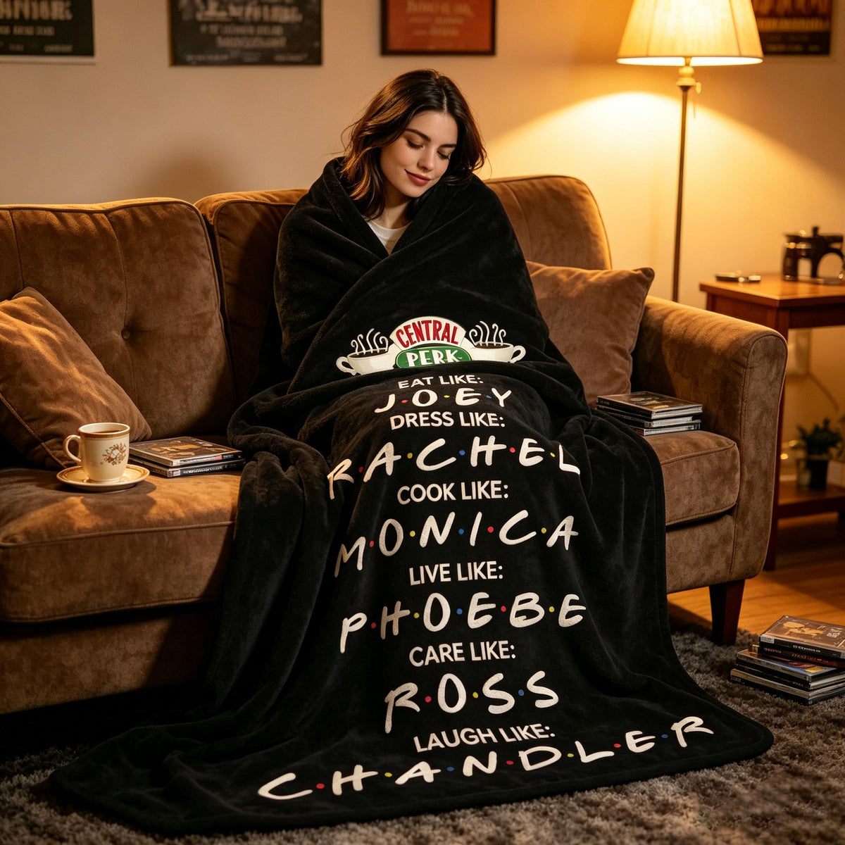 Vintage TV Blanket, Friends Quote Throw, Black White Flannel, Warm Nostalgic Decor, Gift for Her Him