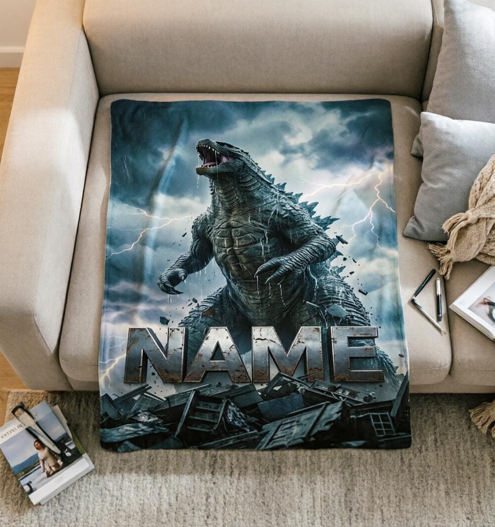 Personalized Godzilla Kaiju Blanket Soft Throw, Custom Name Monster Fan Gift